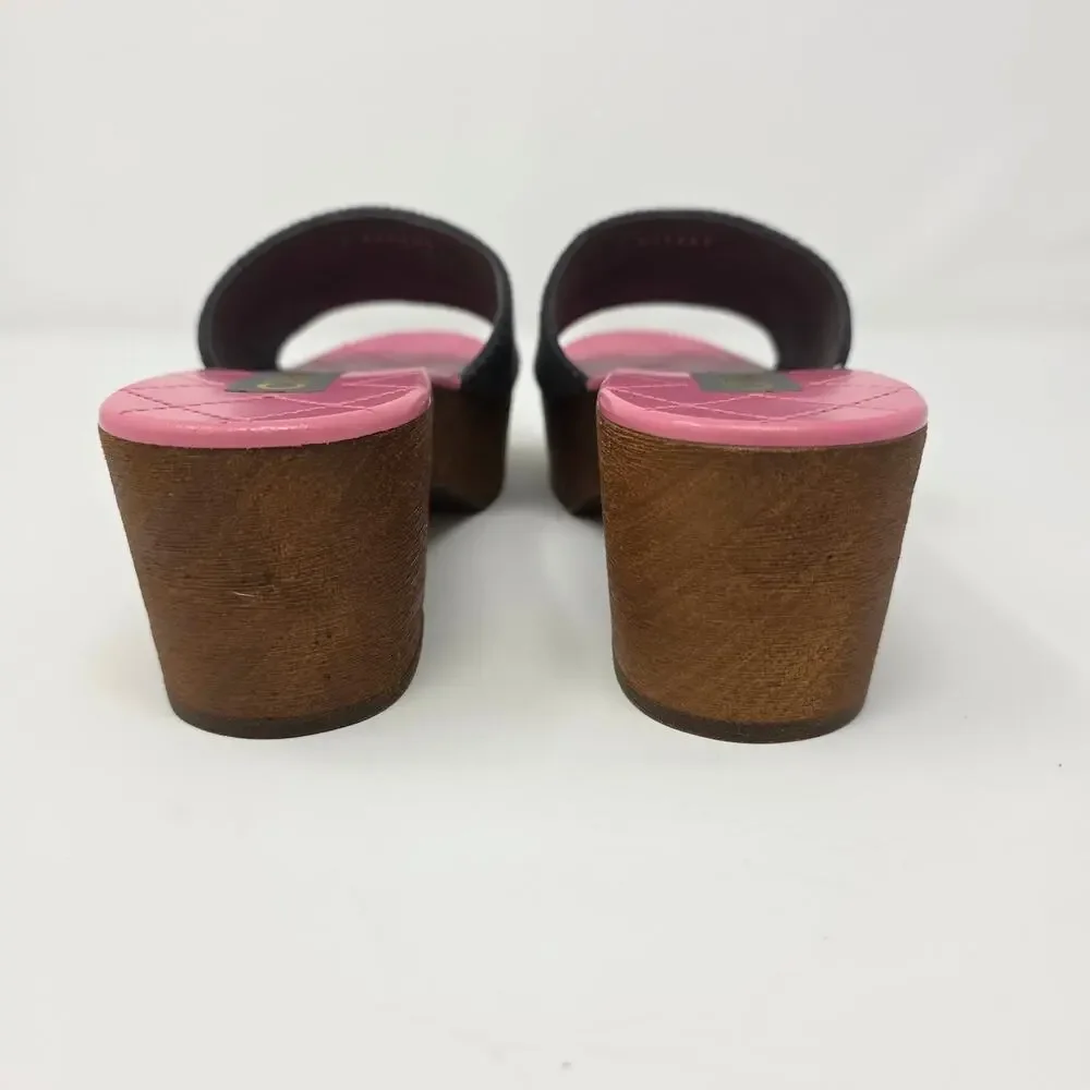 Chanel CC Logo Platform Slides Day Sandals Pink Navy Blue Slip On IT 39 US 8.5